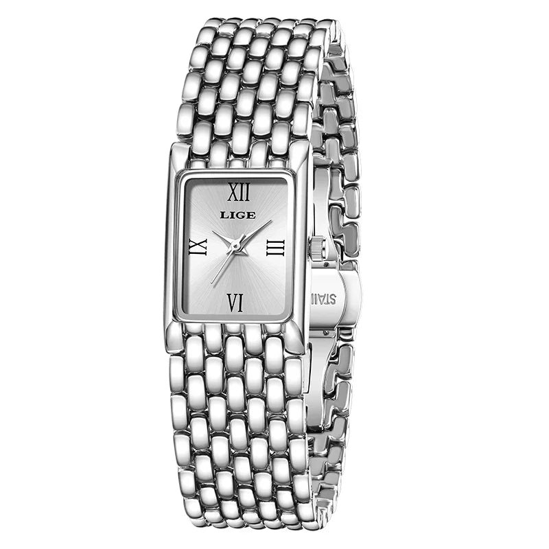 Women's Gold Rectangular Watch Stainless Steel Bracelet