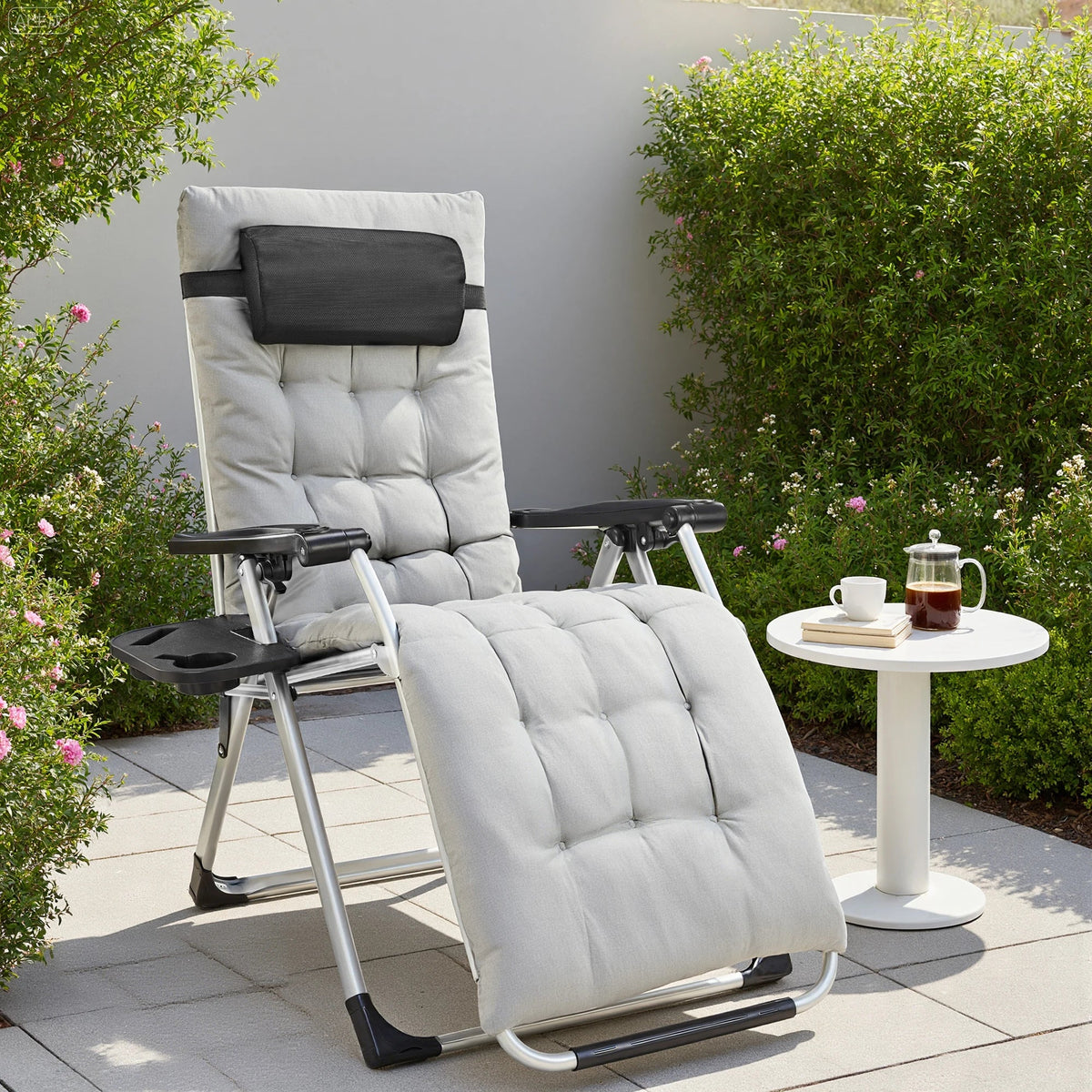 JHK Zero Gravity Set of 2 Portable Recliner Camping Patio Outdoor Garden Lounge Chair with Cup Holder Trays Adjustable Pillow