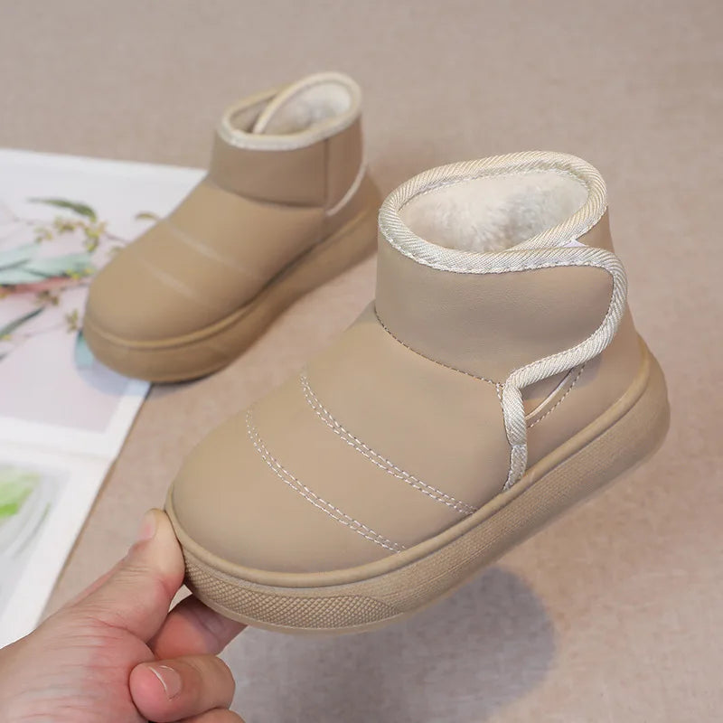 2025 Kids Winter Snow Boots Plush Fur Lined Non-Slip Leather Shoes for Boys And Girls Little Girl Outdoor Short Boots