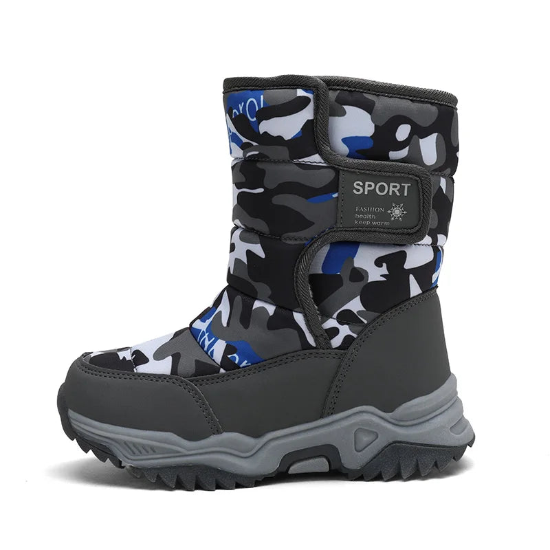 Kids Snow Boots Boys Warm Winter Shoes Outdoor Walking Sneakers Camouflage Comfortable Platform Plush Sports Boy Boots