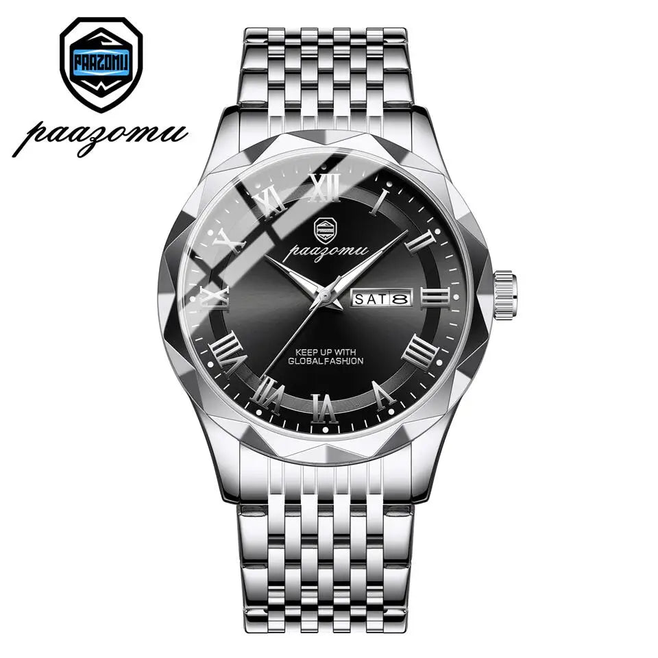 PAAZOMU Top Original Men Watch Waterproof Luminous Date Rectangle Man Wristwatch Mesh Stainless Steel Men's Quartz Watches Male