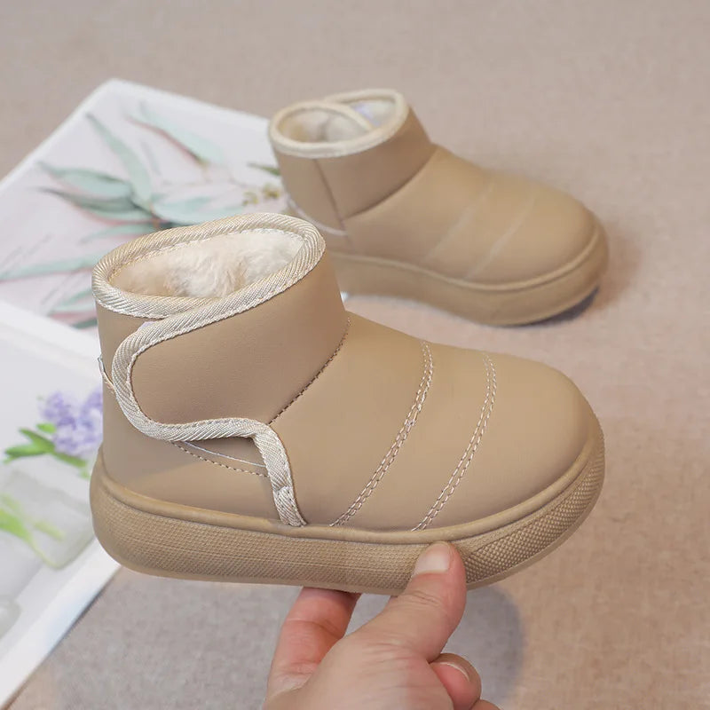 2025 Kids Winter Snow Boots Plush Fur Lined Non-Slip Leather Shoes for Boys And Girls Little Girl Outdoor Short Boots