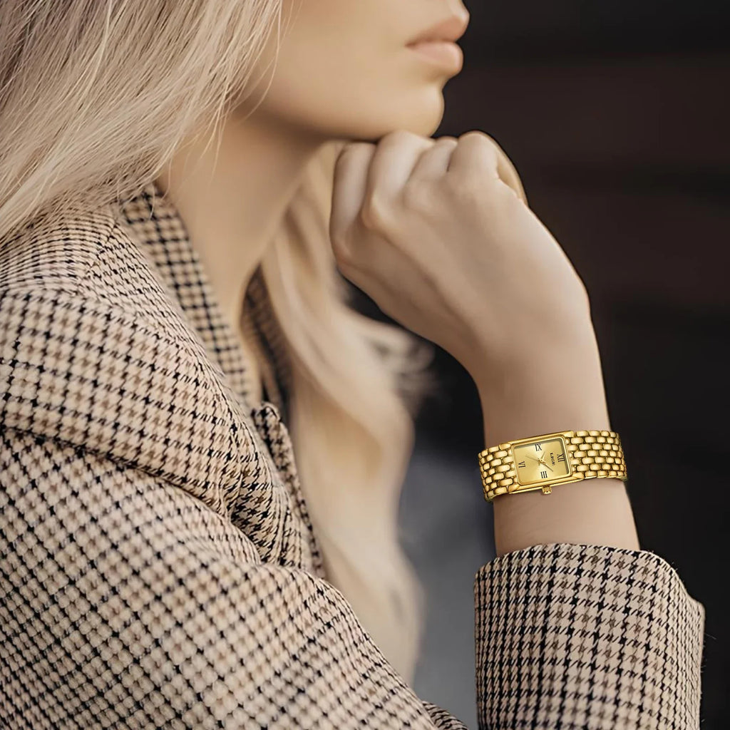 Women's Gold Rectangular Watch Stainless Steel Bracelet