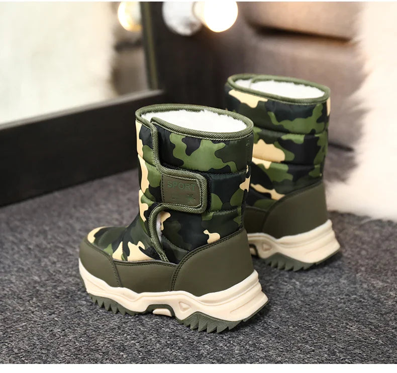 Kids Snow Boots Boys Warm Winter Shoes Outdoor Walking Sneakers Camouflage Comfortable Platform Plush Sports Boy Boots