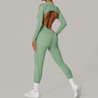 Padded Women Long Sleeve Sport Yoga Jumpsuit Workout Clothes for Women Sportwear Backless Zipper Fitness Gym Outfit