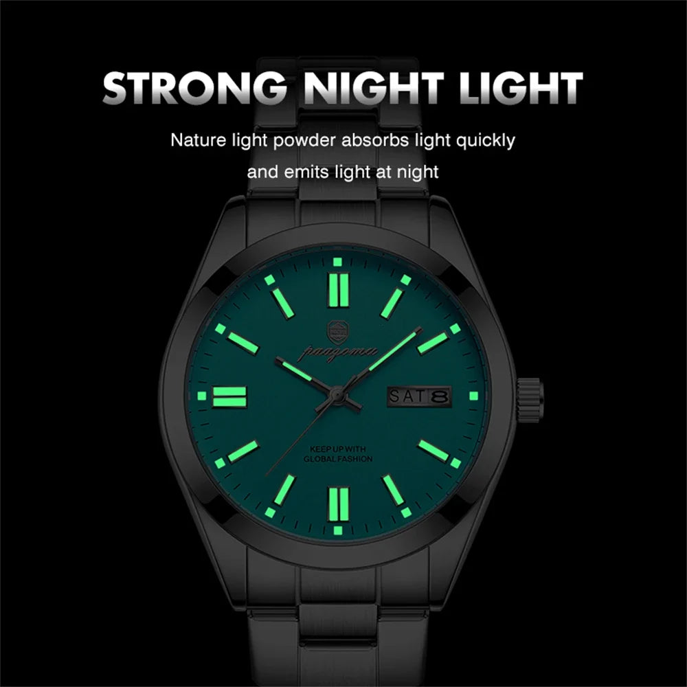 PAAZOMU Top Luxury Man Watch Waterproof Stainless Steel Men Wristwatch Luminous Date Week Fashion Business Quartz Men's Watches