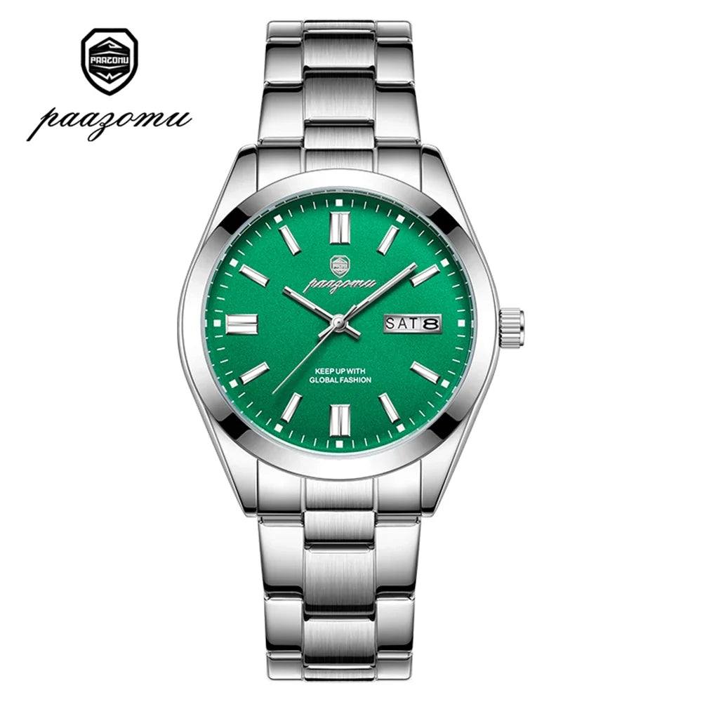 PAAZOMU Top Luxury Man Watch Waterproof Stainless Steel Men Wristwatch Luminous Date Week Fashion Business Quartz Men's Watches
