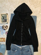 Harajuku Hooded Zip-Up Hoodie – Y2K Goth Punk Winter Jacket