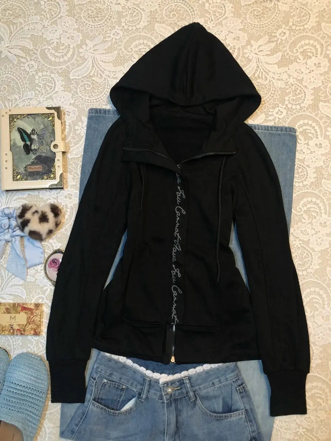 Harajuku Hooded Zip-Up Hoodie – Y2K Goth Punk Winter Jacket