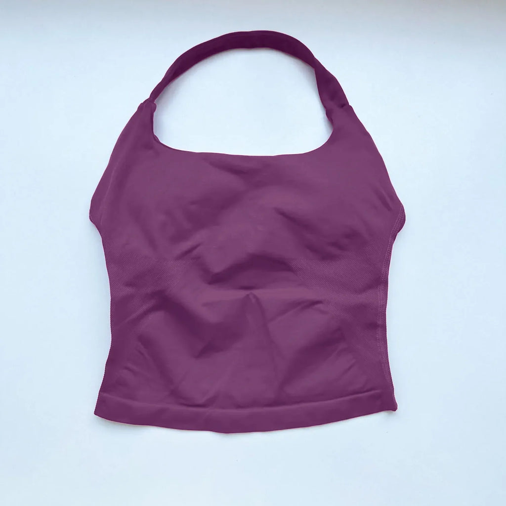 NCLAGEN Gym Halter Top Woman longline strappy tank Padded yoga clothing Fitness workout Running Activewear pilates clothes
