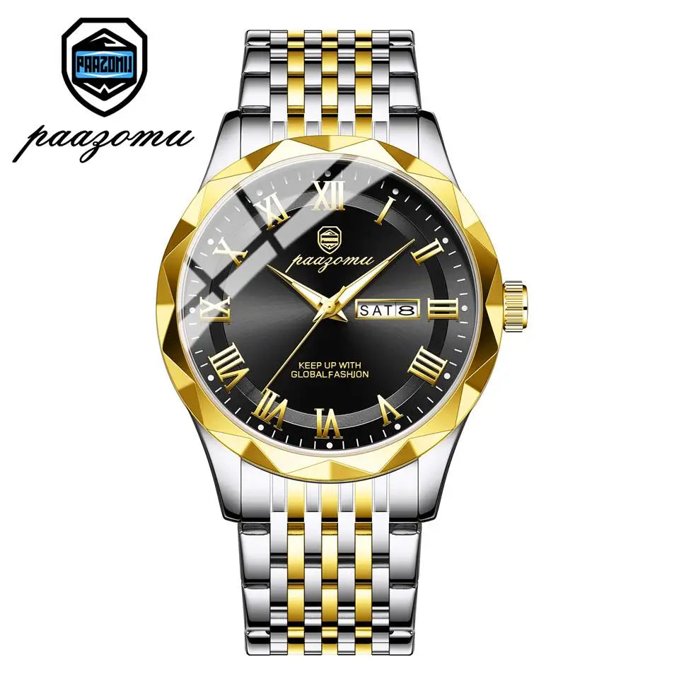 PAAZOMU Top Original Men Watch Waterproof Luminous Date Rectangle Man Wristwatch Mesh Stainless Steel Men's Quartz Watches Male