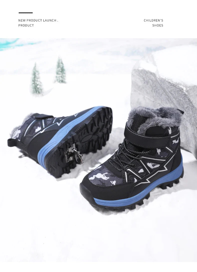Kids Boots Winter Warm Waterproof Snow Boots for Children Casual Outdoor Sneakers Winter Plush Lining High-top Sports Shoes