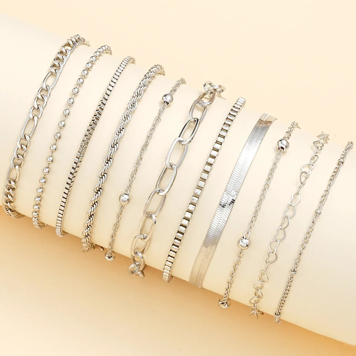 11Pcs/Set Boho Twisted Flat Snake Chain Anklet for Women Summer Beach Vintage Barefoot Ankle Bracelet On Leg Jewelry Accessories