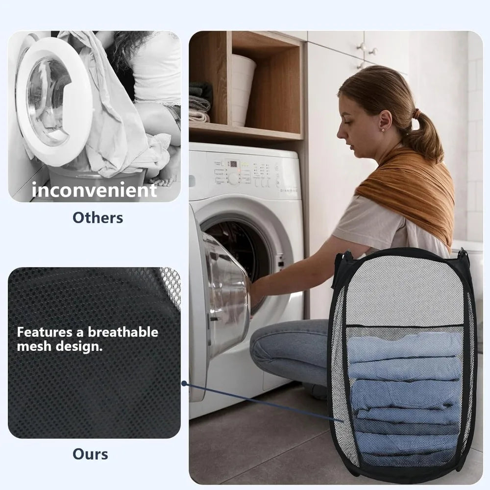 Mesh Laundry Basket Collapsible, Pop Up Foldable Hamper for Clothes Storage and Travel, Space Saver, корзина для белья, Home