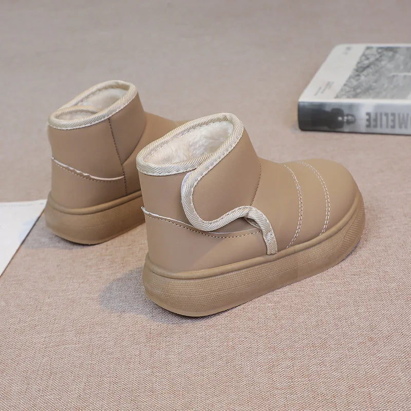 2025 Kids Winter Snow Boots Plush Fur Lined Non-Slip Leather Shoes for Boys And Girls Little Girl Outdoor Short Boots