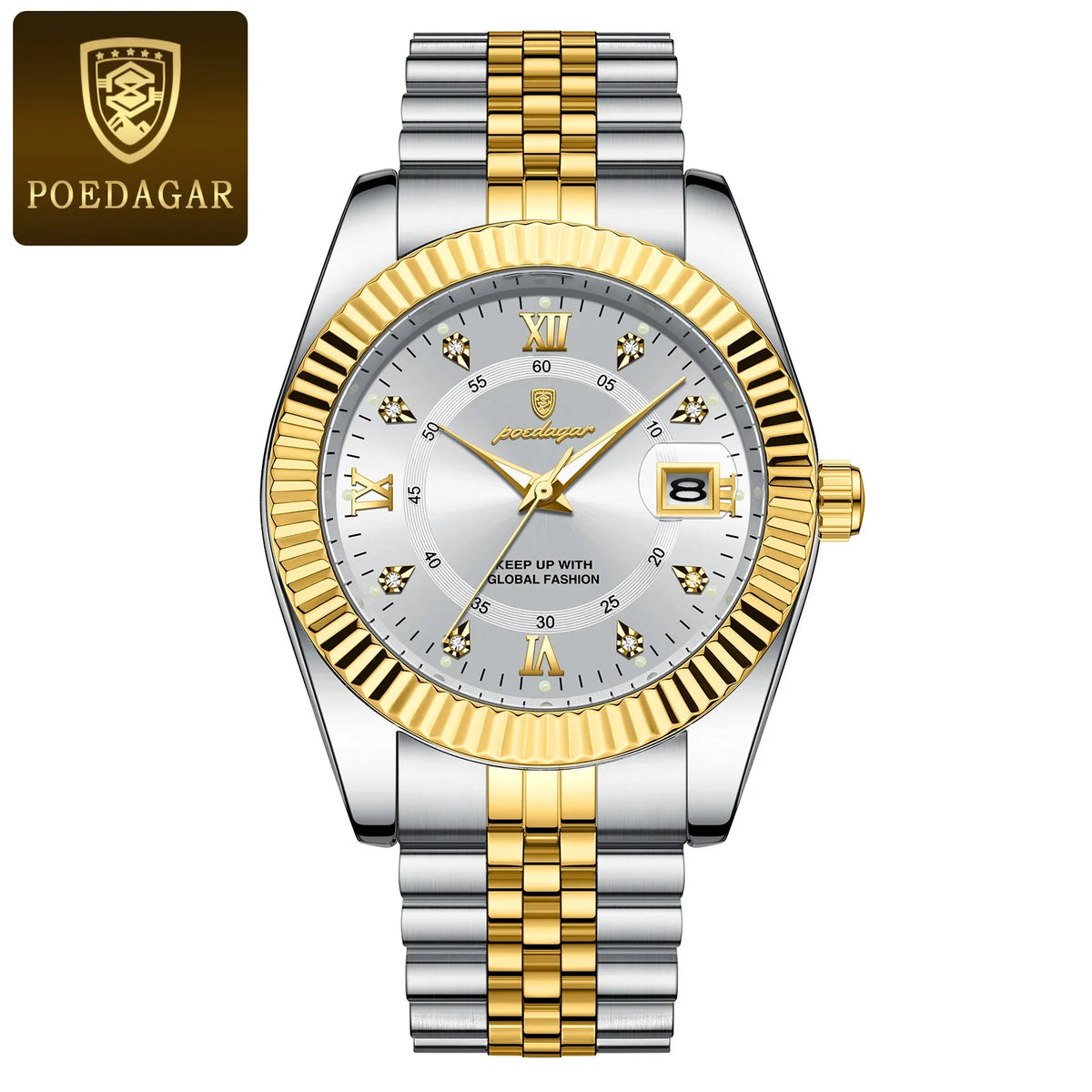 POEDAGAR Classic Luxury Men's Quartz Watches Stainless Steel Date Man Watch Waterproof Luminous Fashion Business Male Wristwatch
