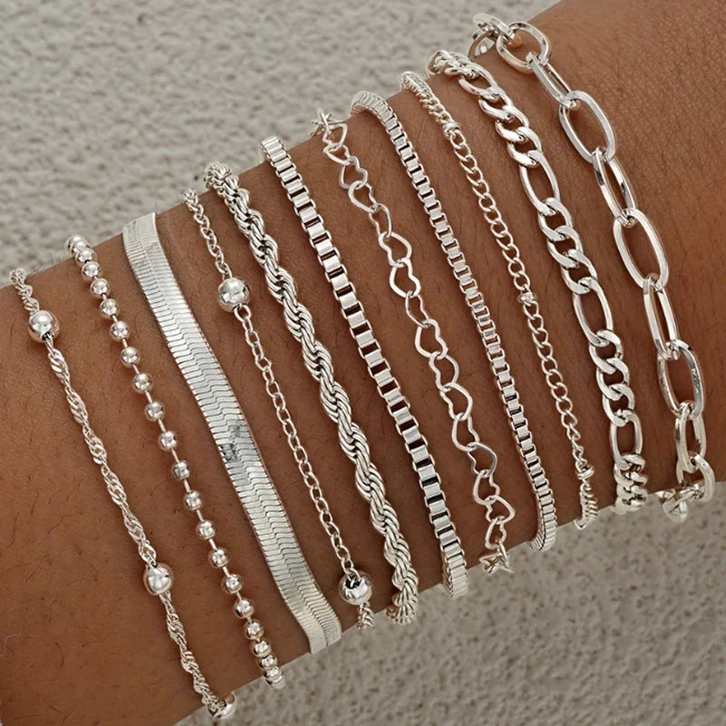 11Pcs/Set Boho Twisted Flat Snake Chain Anklet for Women Summer Beach Vintage Barefoot Ankle Bracelet On Leg Jewelry Accessories