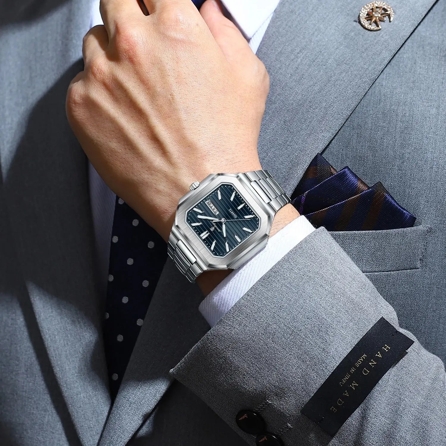 POEDAGAR Square Fashion Man Wristwatch Waterproof Luminous Date Week Quartz Men's Watches Stainless Steel Luxury Men Watch Reloj