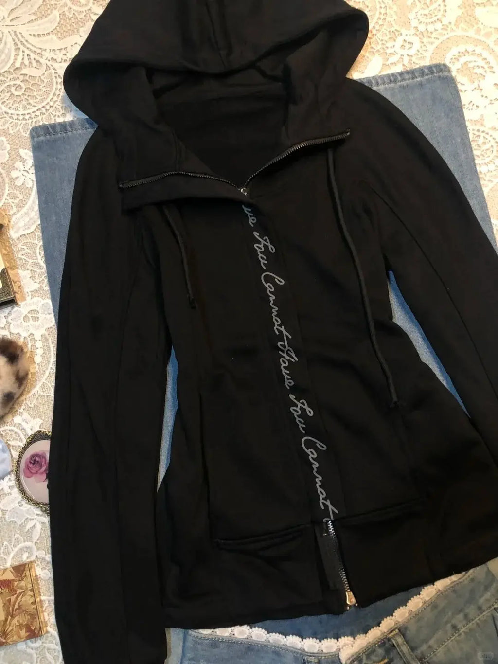 Harajuku Hooded Zip-Up Hoodie – Y2K Goth Punk Winter Jacket