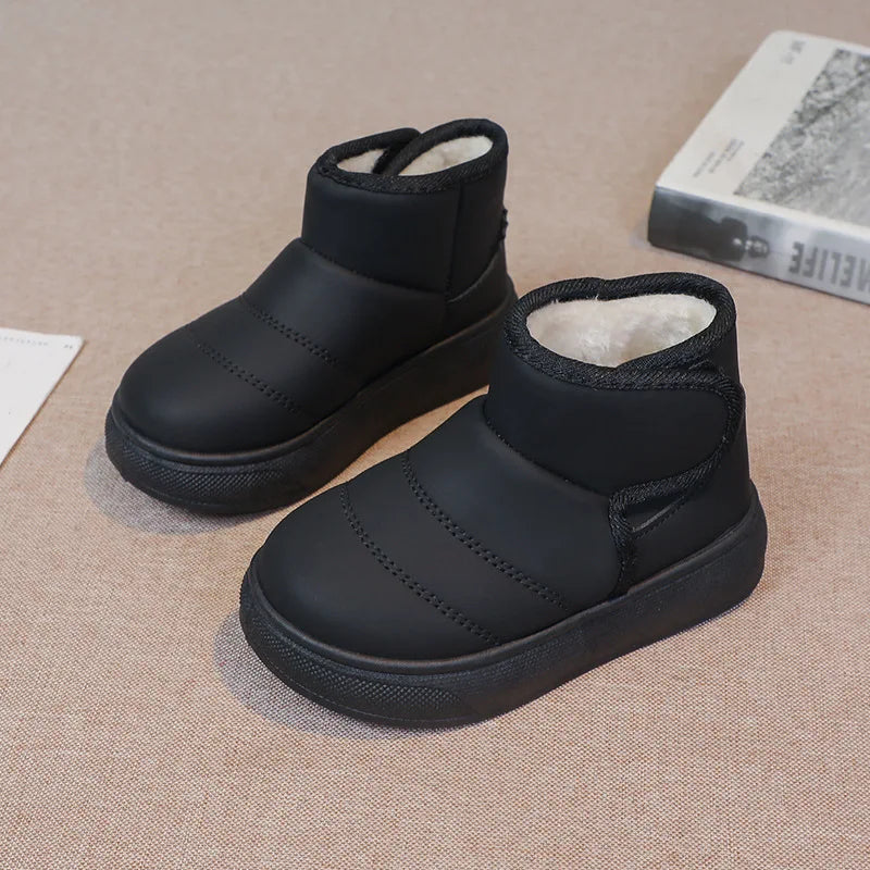 2025 Kids Winter Snow Boots Plush Fur Lined Non-Slip Leather Shoes for Boys And Girls Little Girl Outdoor Short Boots