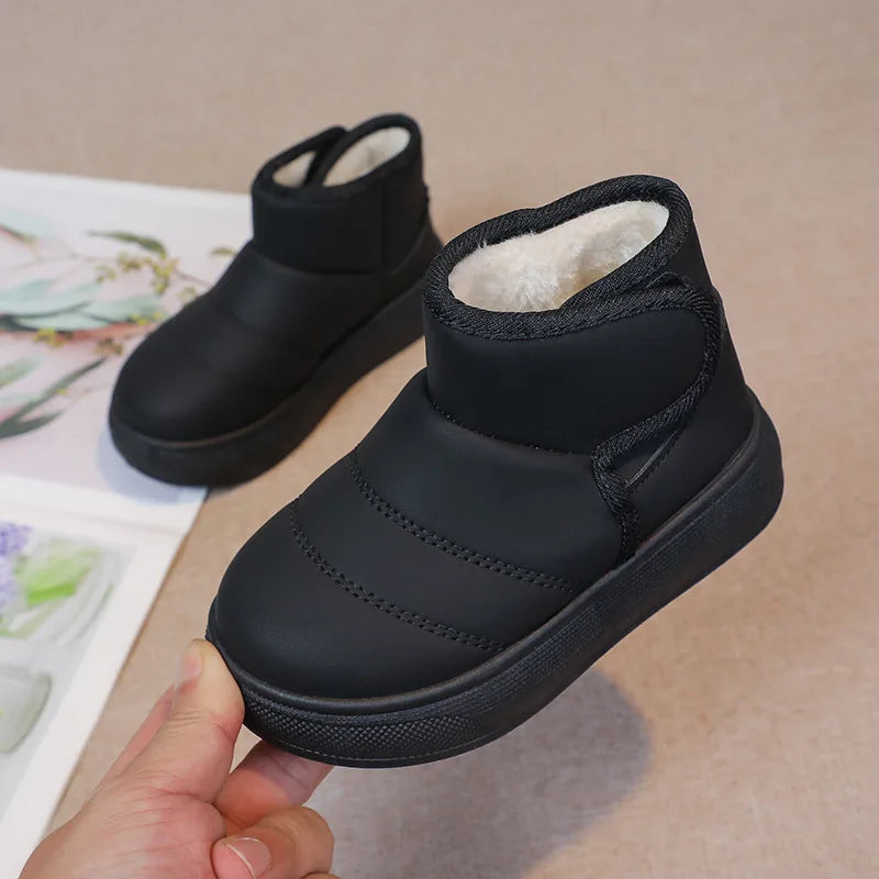 2025 Kids Winter Snow Boots Plush Fur Lined Non-Slip Leather Shoes for Boys And Girls Little Girl Outdoor Short Boots