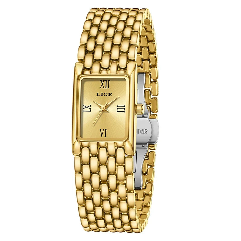 Women's Gold Rectangular Watch Stainless Steel Bracelet
