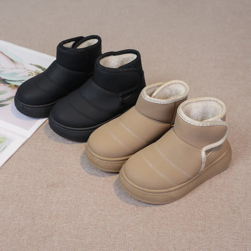 2025 Kids Winter Snow Boots Plush Fur Lined Non-Slip Leather Shoes for Boys And Girls Little Girl Outdoor Short Boots