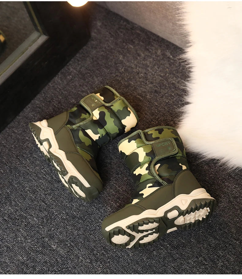 Kids Snow Boots Boys Warm Winter Shoes Outdoor Walking Sneakers Camouflage Comfortable Platform Plush Sports Boy Boots