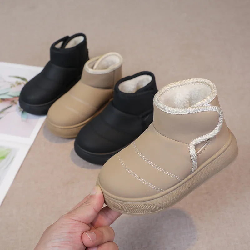 2025 Kids Winter Snow Boots Plush Fur Lined Non-Slip Leather Shoes for Boys And Girls Little Girl Outdoor Short Boots