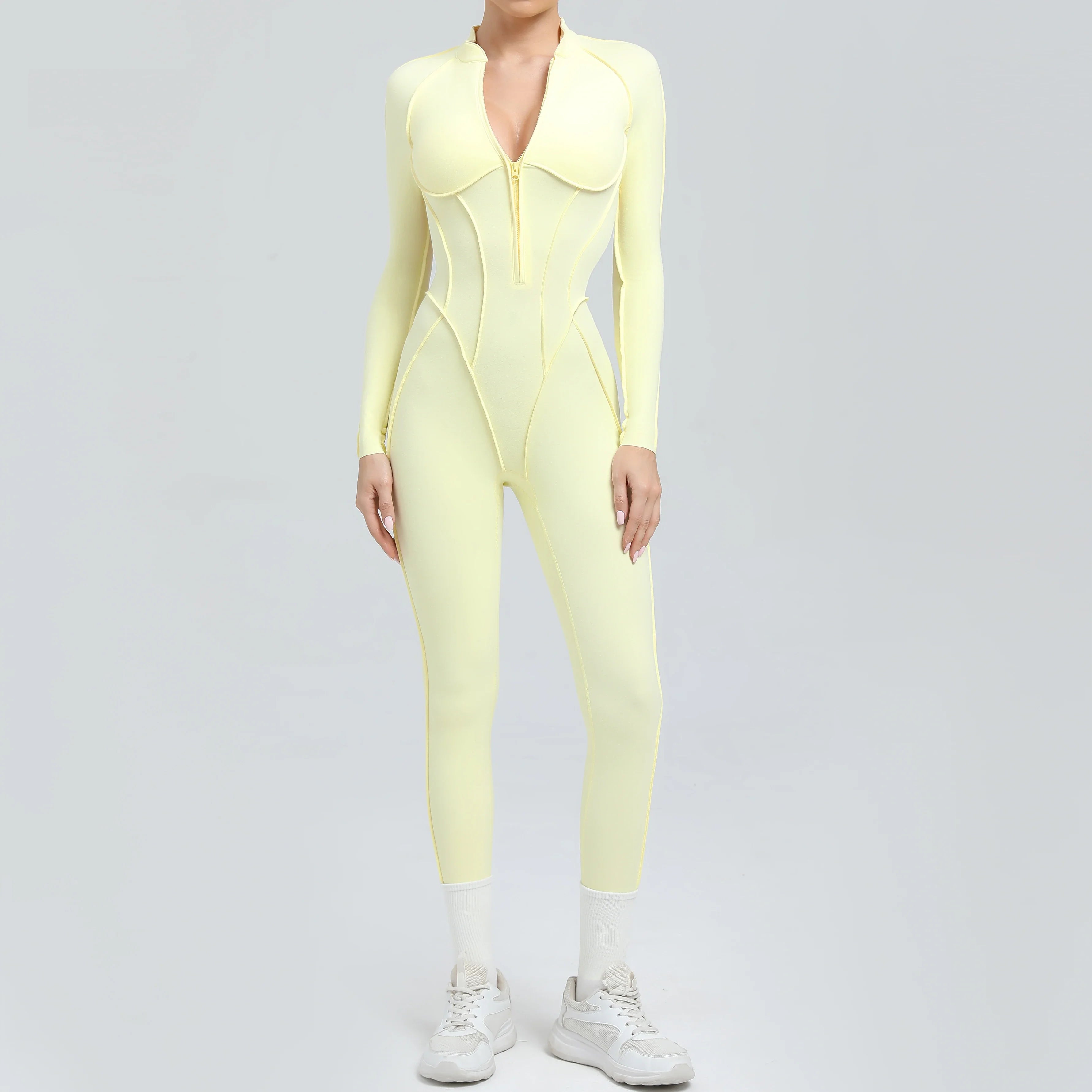 Padded Women Long Sleeve Sport Yoga Jumpsuit Workout Clothes for Women Sportwear Backless Zipper Fitness Gym Outfit