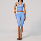New Summer Women White Polka Dot Print Yoga Sets Hanging Neck Slim Sport Vest High Waist Mid Pants Gym Two-piece Workout Clothes