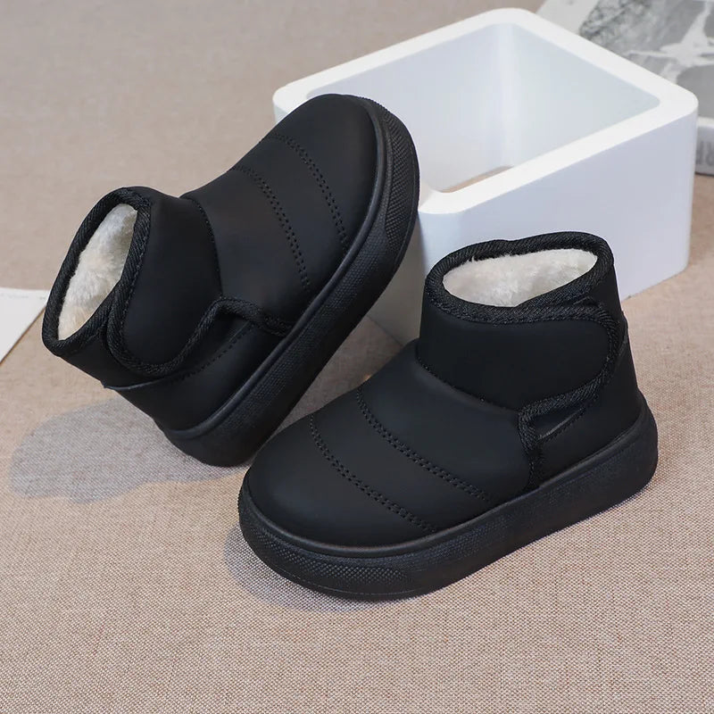 2025 Kids Winter Snow Boots Plush Fur Lined Non-Slip Leather Shoes for Boys And Girls Little Girl Outdoor Short Boots