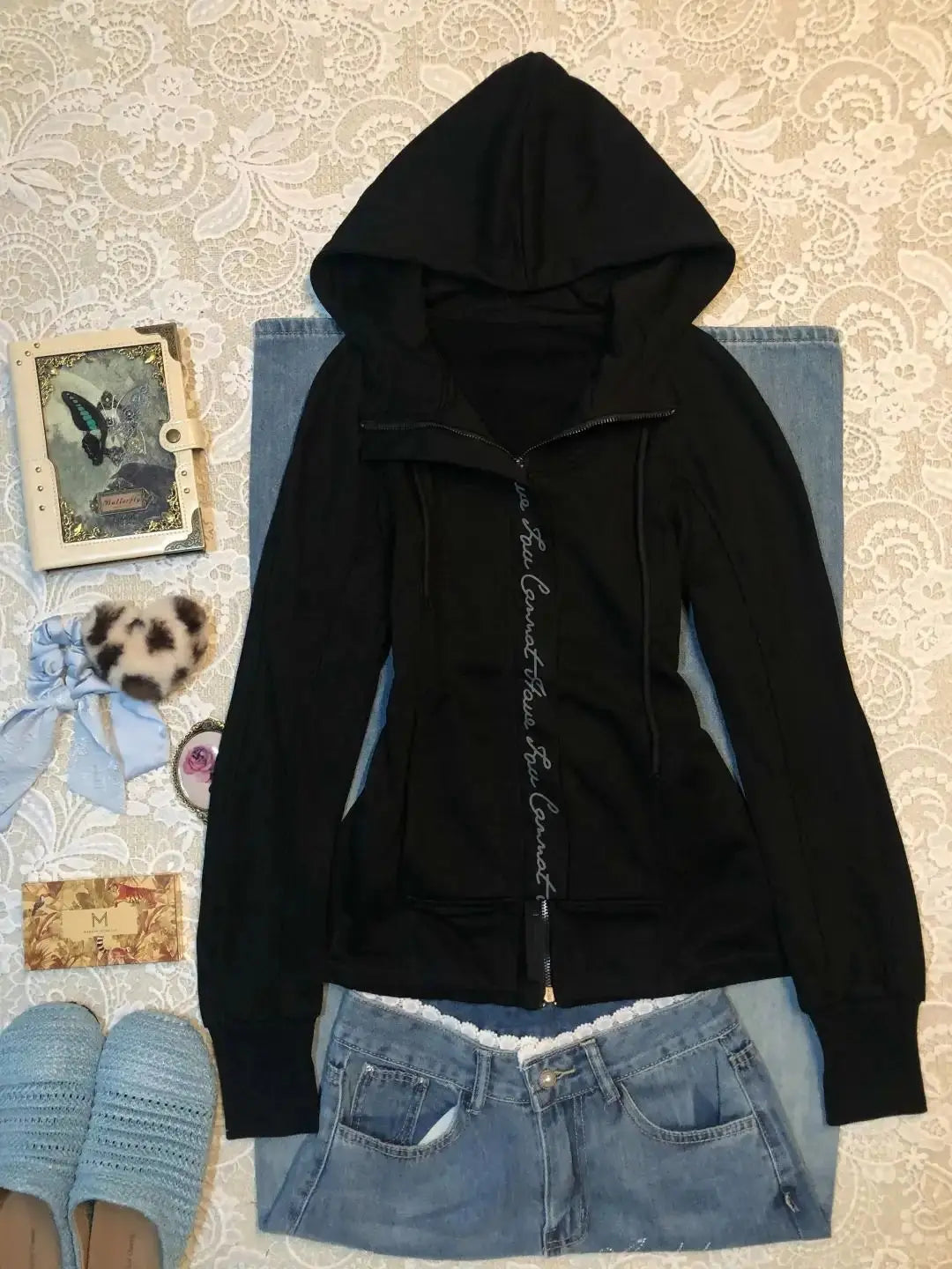 Harajuku Hooded Zip-Up Hoodie – Y2K Goth Punk Winter Jacket
