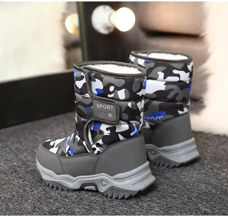 Kids Snow Boots Boys Warm Winter Shoes Outdoor Walking Sneakers Camouflage Comfortable Platform Plush Sports Boy Boots