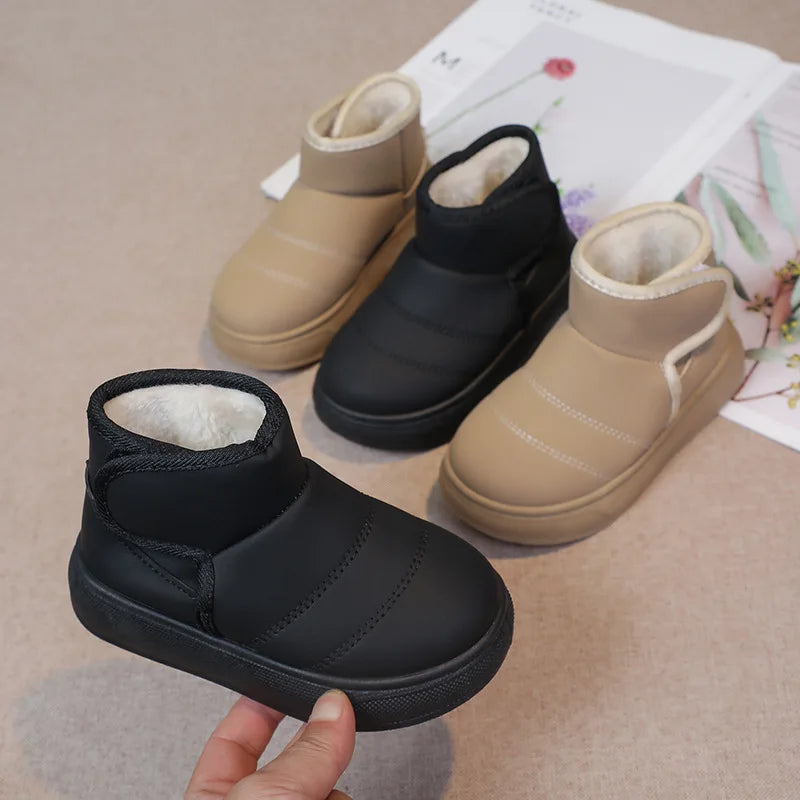 2025 Kids Winter Snow Boots Plush Fur Lined Non-Slip Leather Shoes for Boys And Girls Little Girl Outdoor Short Boots
