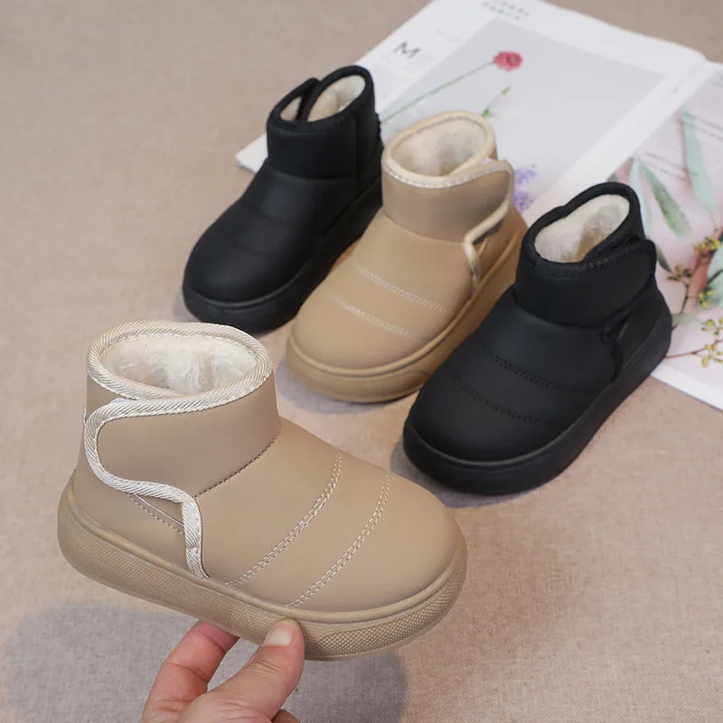 2025 Kids Winter Snow Boots Plush Fur Lined Non-Slip Leather Shoes for Boys And Girls Little Girl Outdoor Short Boots