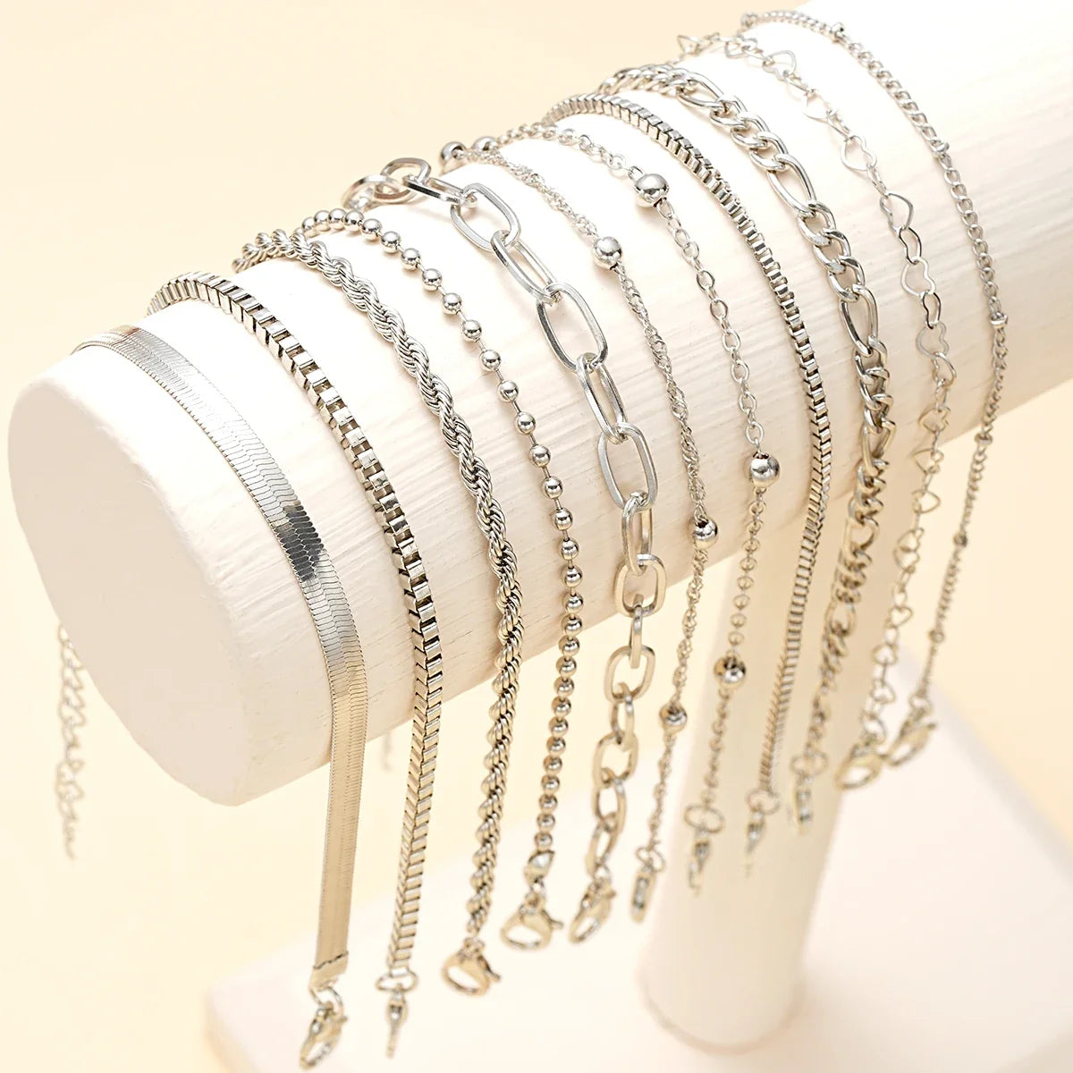 11Pcs/Set Boho Twisted Flat Snake Chain Anklet for Women Summer Beach Vintage Barefoot Ankle Bracelet On Leg Jewelry Accessories