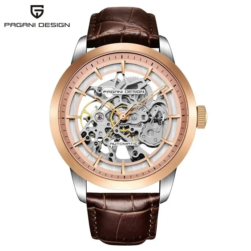 PAGANI DESIGN Business Man Watch Luxury Skeleton Hollow Leather Men's Wristwatch New Mechanical Male Clock Relogio Masculino
