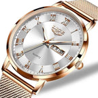 Women's Rose Gold Mesh Watch Silver Dial Slim Waterproof