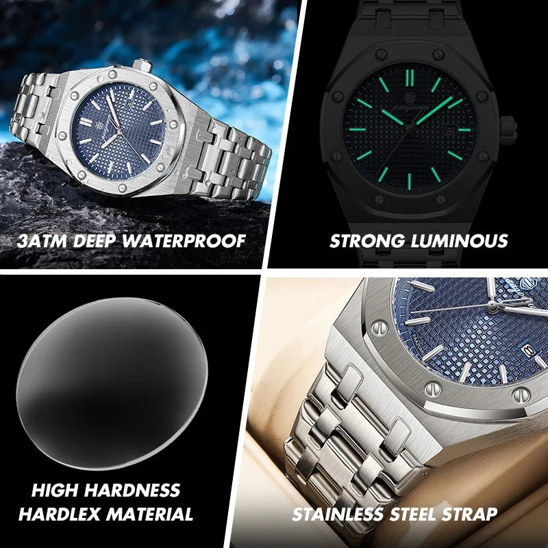 PAAZOMU Luxury Business Man Wristwatch Waterproof Luminous Date Men Watch Stainless Steel Fashion Quartz Watches For Men Reloj