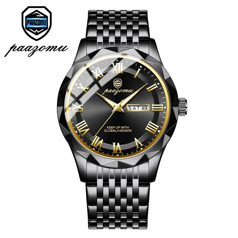 PAAZOMU Top Original Men Watch Waterproof Luminous Date Rectangle Man Wristwatch Mesh Stainless Steel Men's Quartz Watches Male
