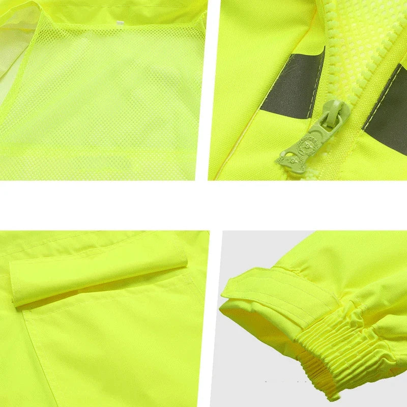 Hi Vis Rain Jacket Reflective Safety Long Rain Coat for Men And Women
