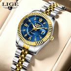 Women's Two Tone Stainless Steel Date Watch Elegant Quartz