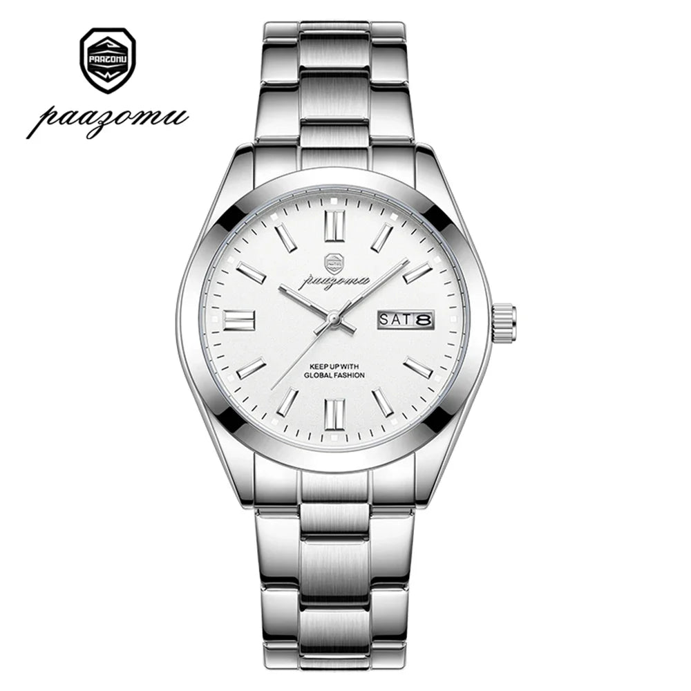 PAAZOMU Top Luxury Man Watch Waterproof Stainless Steel Men Wristwatch Luminous Date Week Fashion Business Quartz Men's Watches