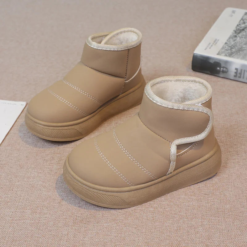 2025 Kids Winter Snow Boots Plush Fur Lined Non-Slip Leather Shoes for Boys And Girls Little Girl Outdoor Short Boots