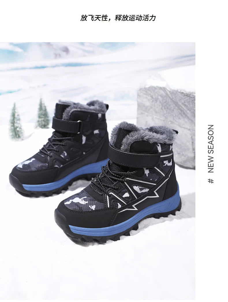 Kids Boots Winter Warm Waterproof Snow Boots for Children Casual Outdoor Sneakers Winter Plush Lining High-top Sports Shoes