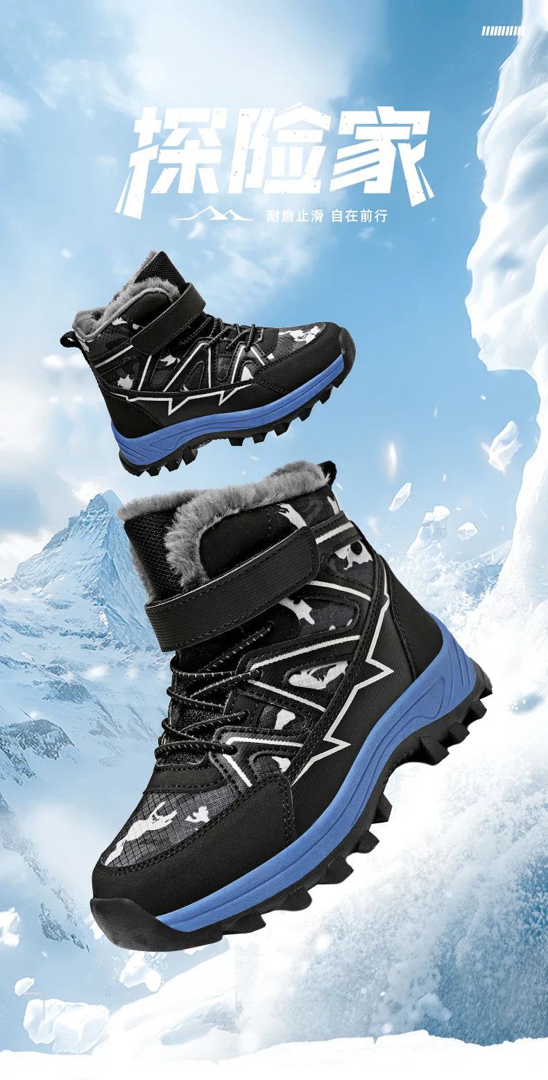 Kids Boots Winter Warm Waterproof Snow Boots for Children Casual Outdoor Sneakers Winter Plush Lining High-top Sports Shoes