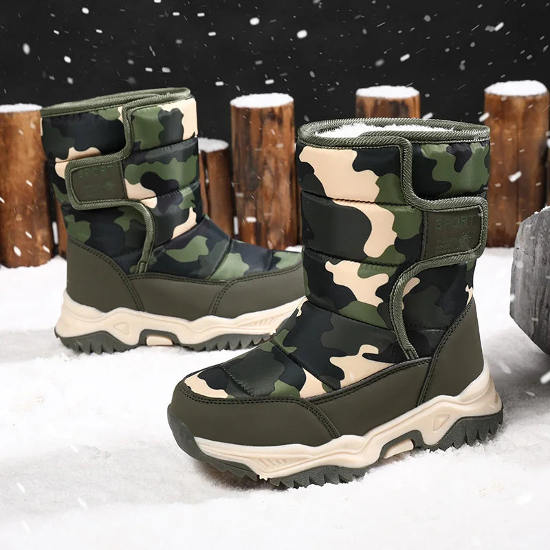 Kids Snow Boots Boys Warm Winter Shoes Outdoor Walking Sneakers Camouflage Comfortable Platform Plush Sports Boy Boots