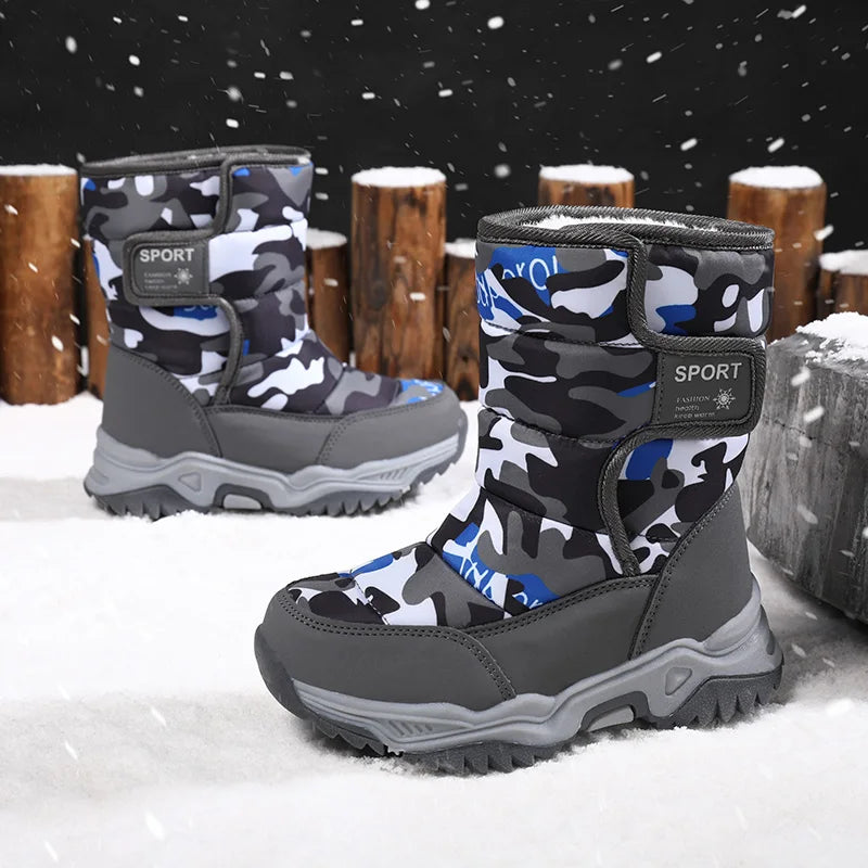Kids Snow Boots Boys Warm Winter Shoes Outdoor Walking Sneakers Camouflage Comfortable Platform Plush Sports Boy Boots