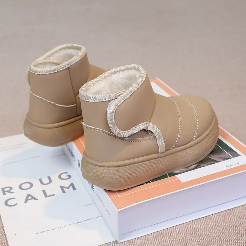 2025 Kids Winter Snow Boots Plush Fur Lined Non-Slip Leather Shoes for Boys And Girls Little Girl Outdoor Short Boots